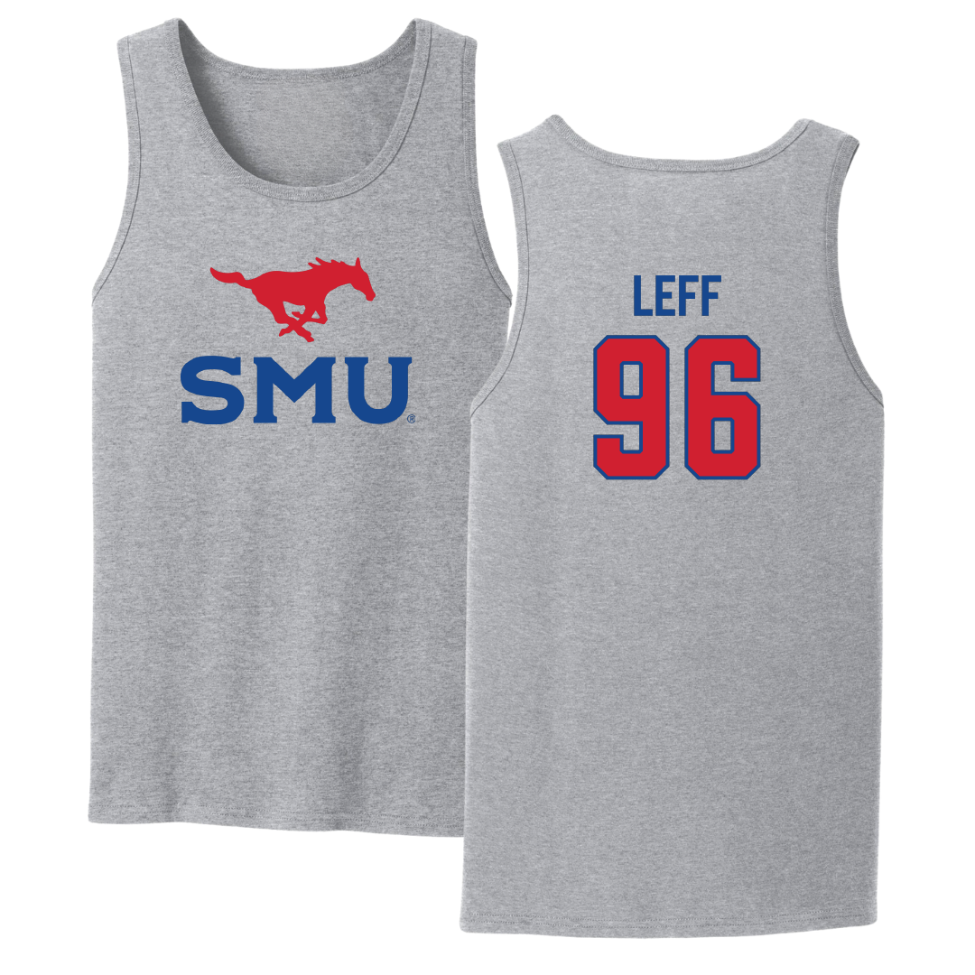 Southern Methodist University Football Sport Gray Tank Top - #96 Josh Leff