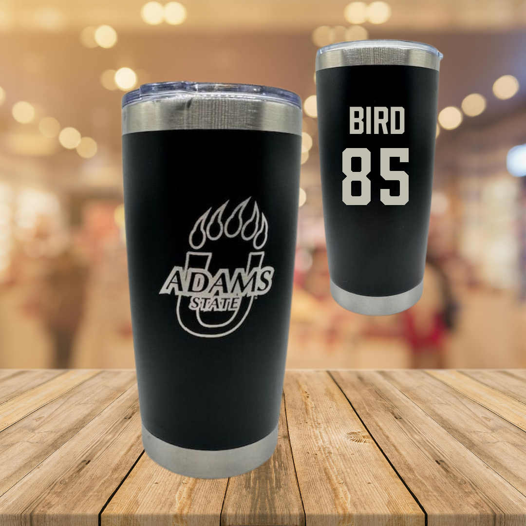 Adams State University Football Black Stainless Steel Tumbler - #85 Ethan Bird