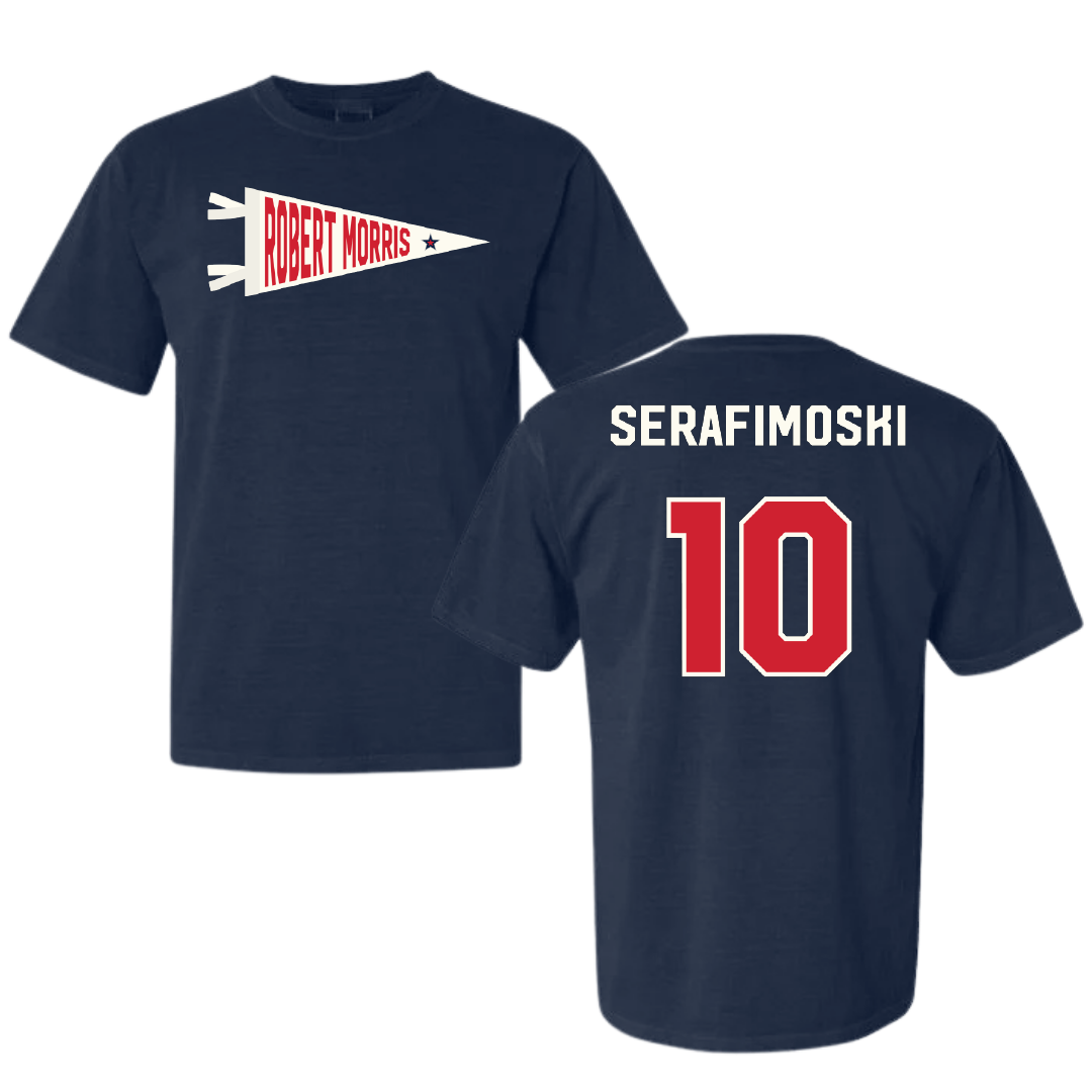 Robert Morris University Basketball Navy Pennant Comfort Colors Tee - #10 Vasilije Serafimoski