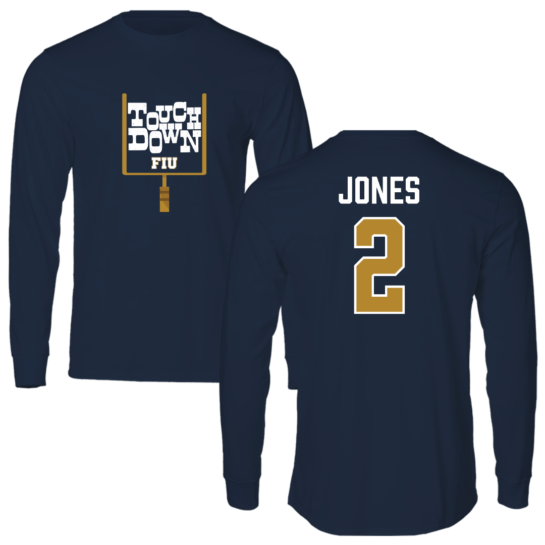 Florida International University Football Navy Touchdown Performance Long Sleeve - #2 Amari Jones