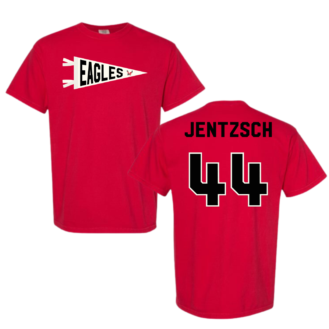 Eastern Washington University Basketball Red Pennant Comfort Colors Tee - #44 Camille Jentzsch