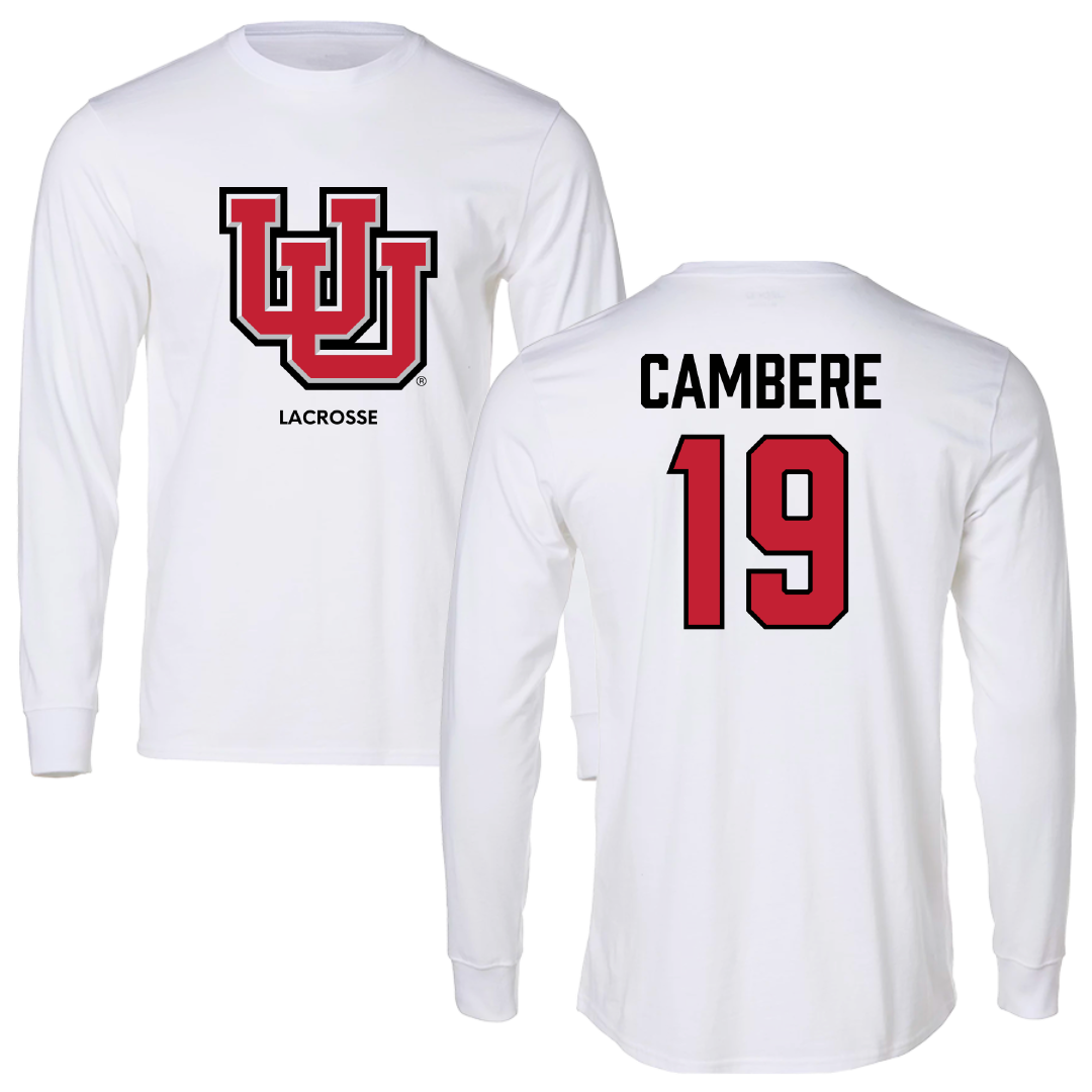 University of Utah Lacrosse (M) White Block Performance Long Sleeve - #19 Sammy Cambere