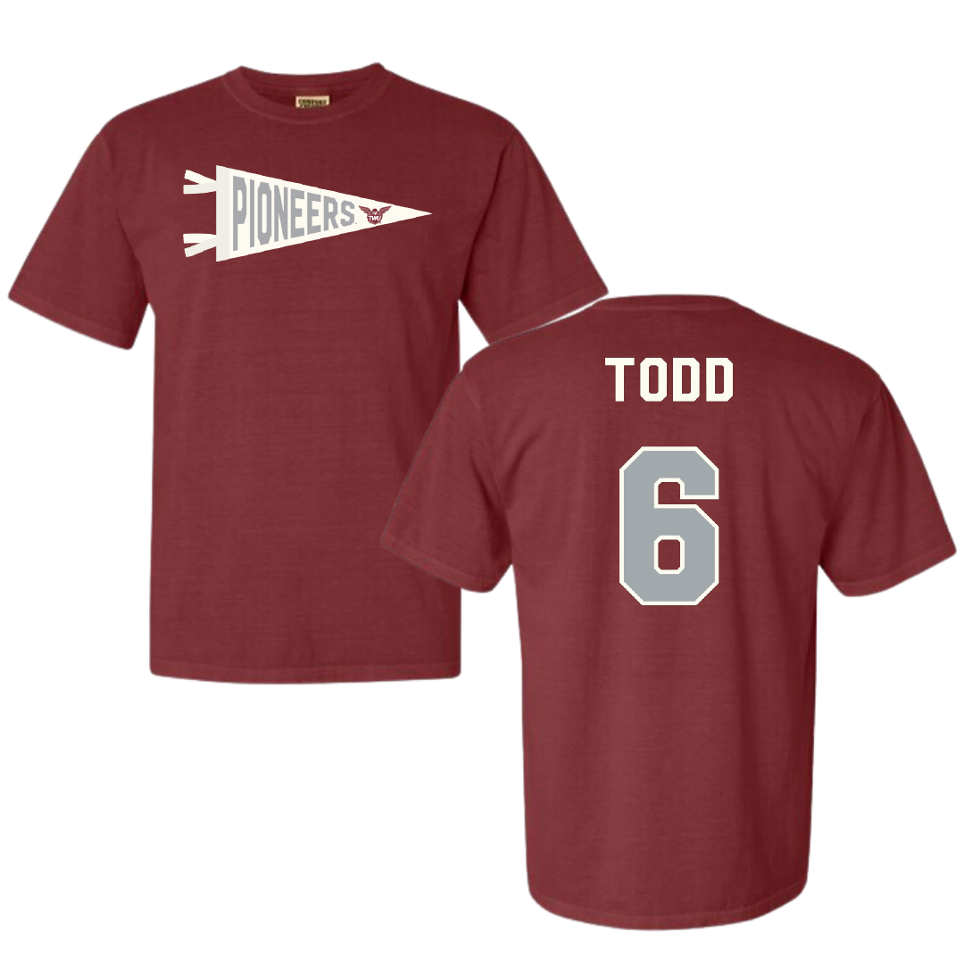 Texas Woman's University Softball Maroon Pennant Comfort Colors Tee - #6 Riley Todd