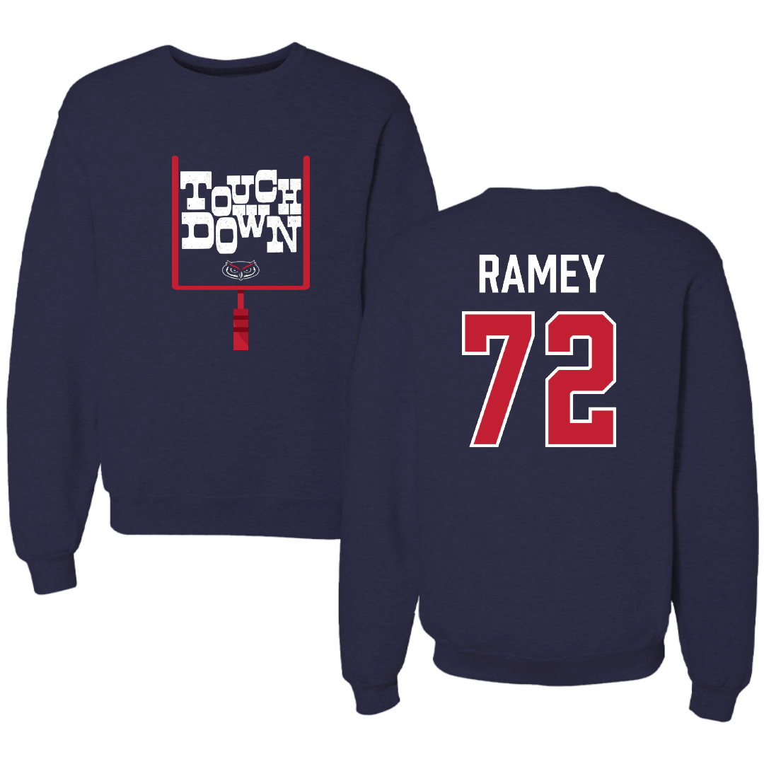 Florida Atlantic University Football Navy Touchdown Crewneck - #72 Brayden Ramey