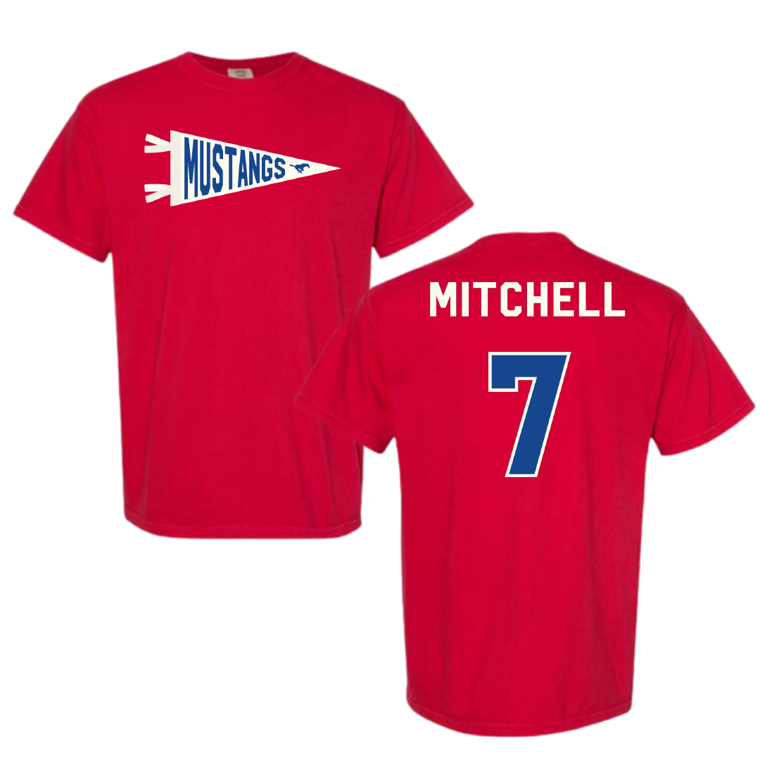 Southern Methodist University Soccer Red Pennant Comfort Colors Tee - #7 Jaylinn Mitchell
