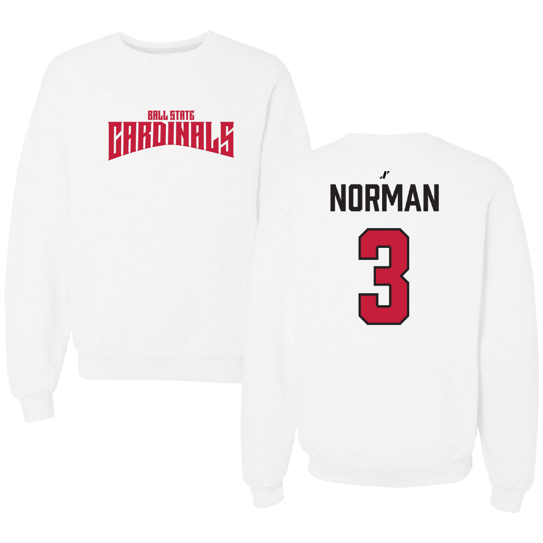 Ball State University Basketball White Classic Crewneck - #3 Karsyn Norman