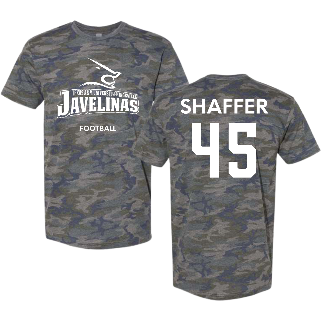 Texas A&M University-Kingsville Football Vintage Camo Tee - #45 Luke Shaffer