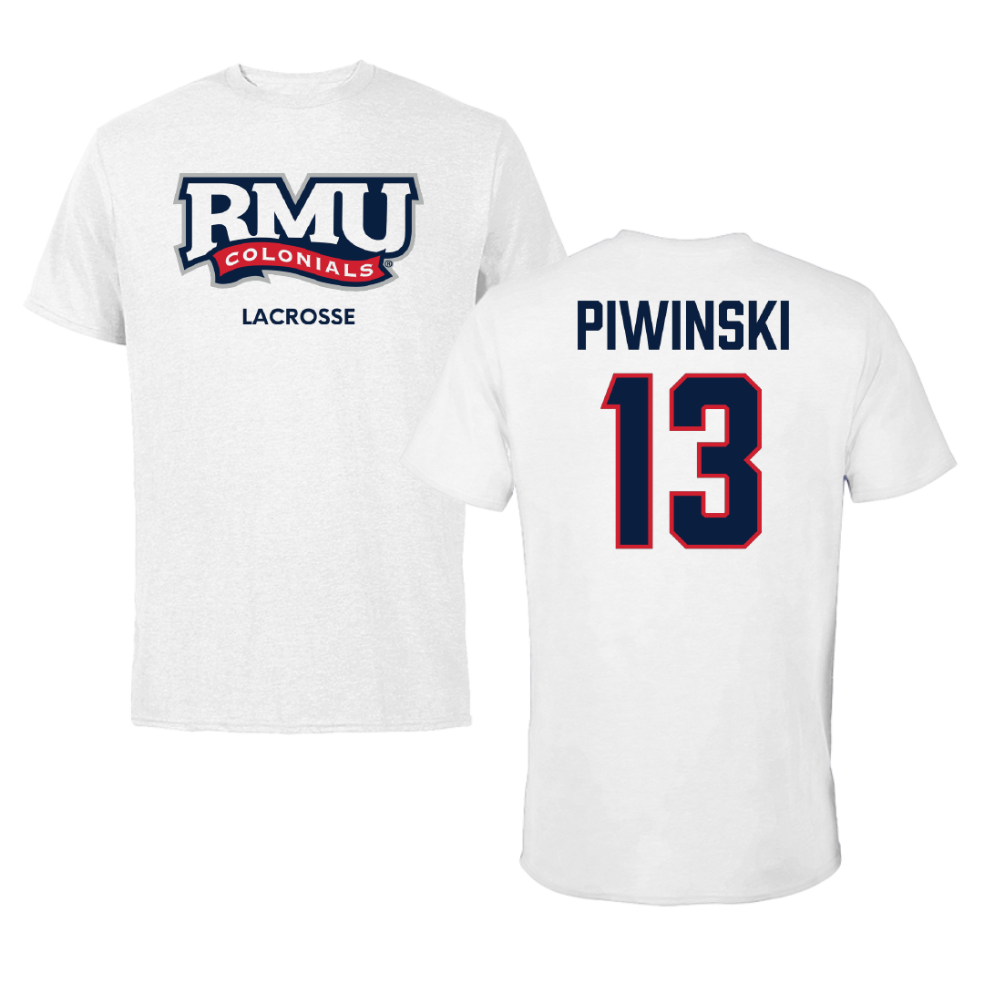 Robert Morris University Lacrosse (M) White Performance Tee - #13 Parker Piwinski