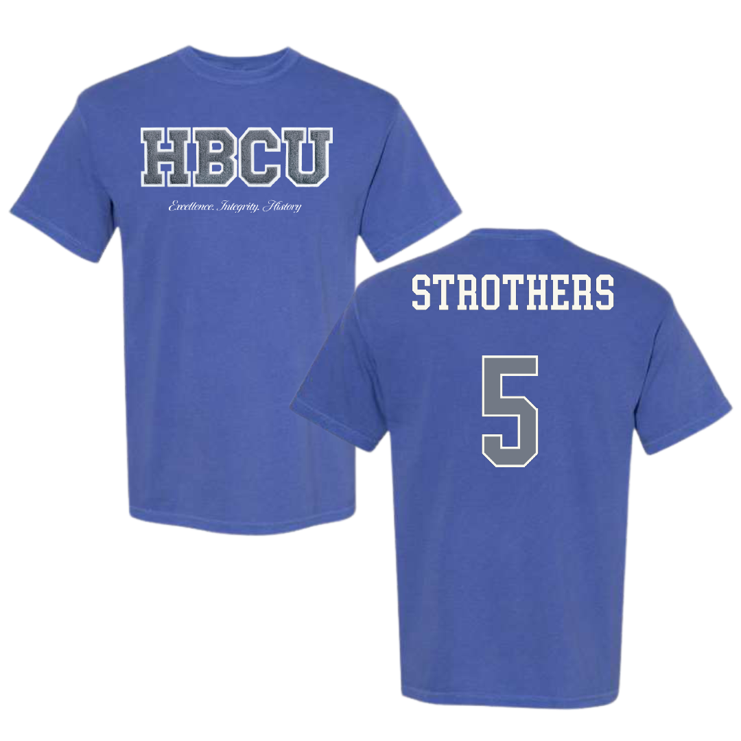 Hampton University Basketball (M) Blue HBCU Varsity Comfort Colors Tee - #5 Etienne Strothers