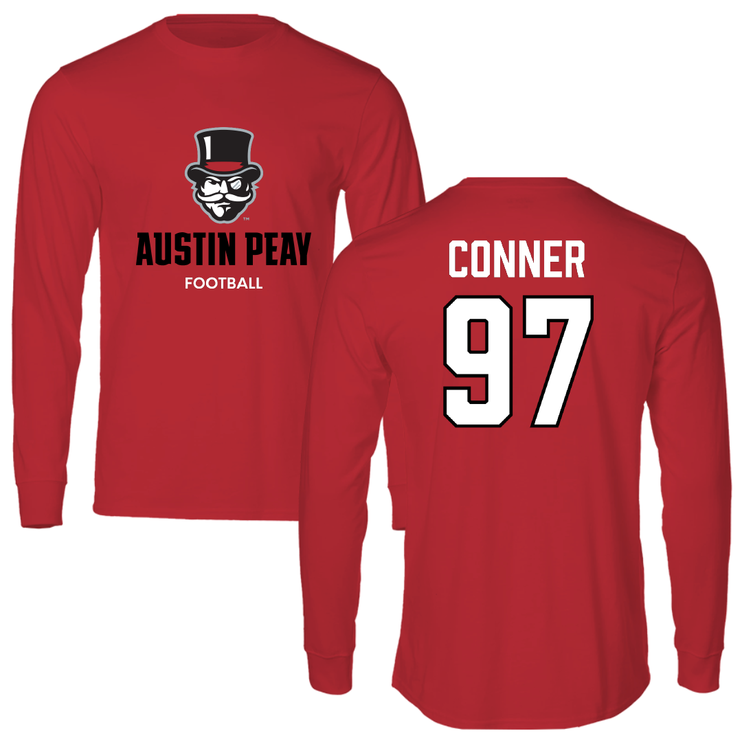 Austin Peay State University Football Red Mascot Performance Long Sleeve - #97 Carson Conner