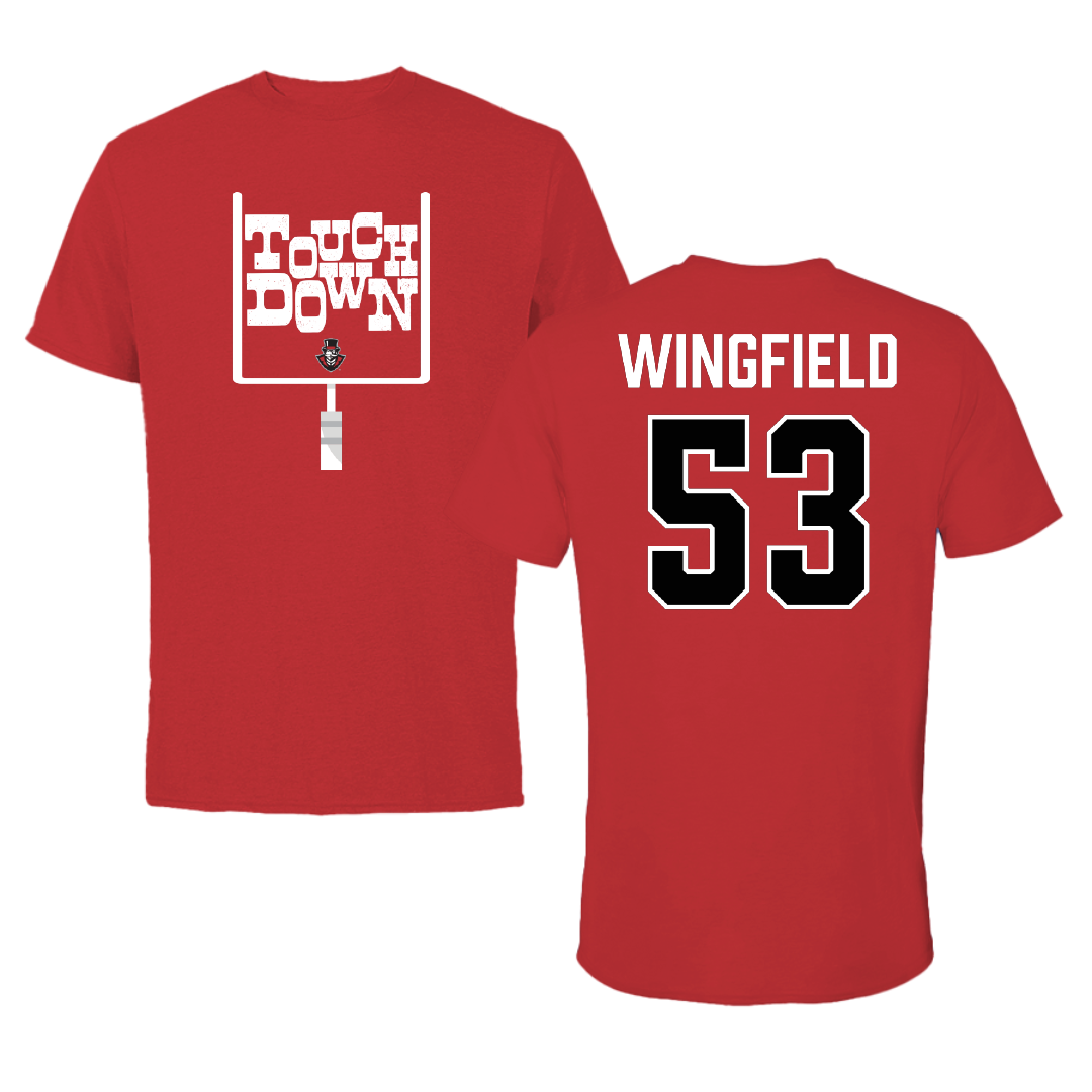 Austin Peay State University Football Red Touchdown Tee - #53 Christian Wingfield