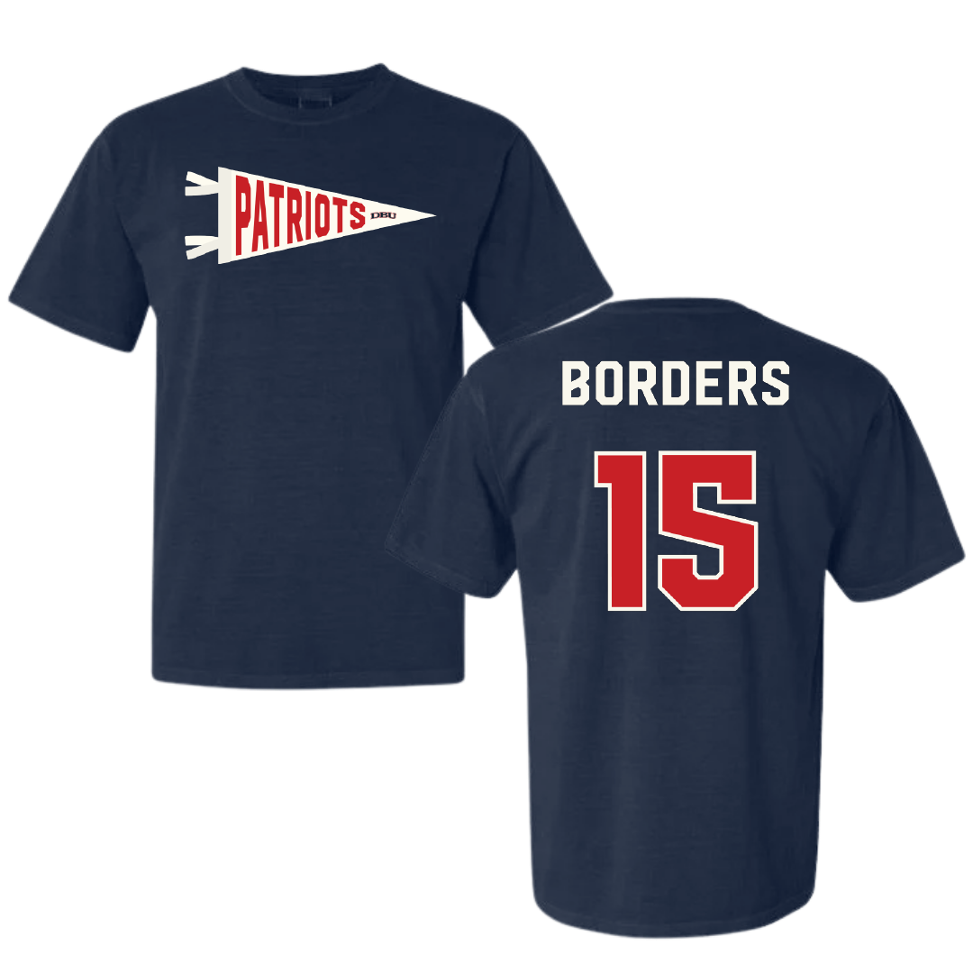 Dallas Baptist University Soccer Navy Pennant Comfort Colors Tee - #15 Elise Borders
