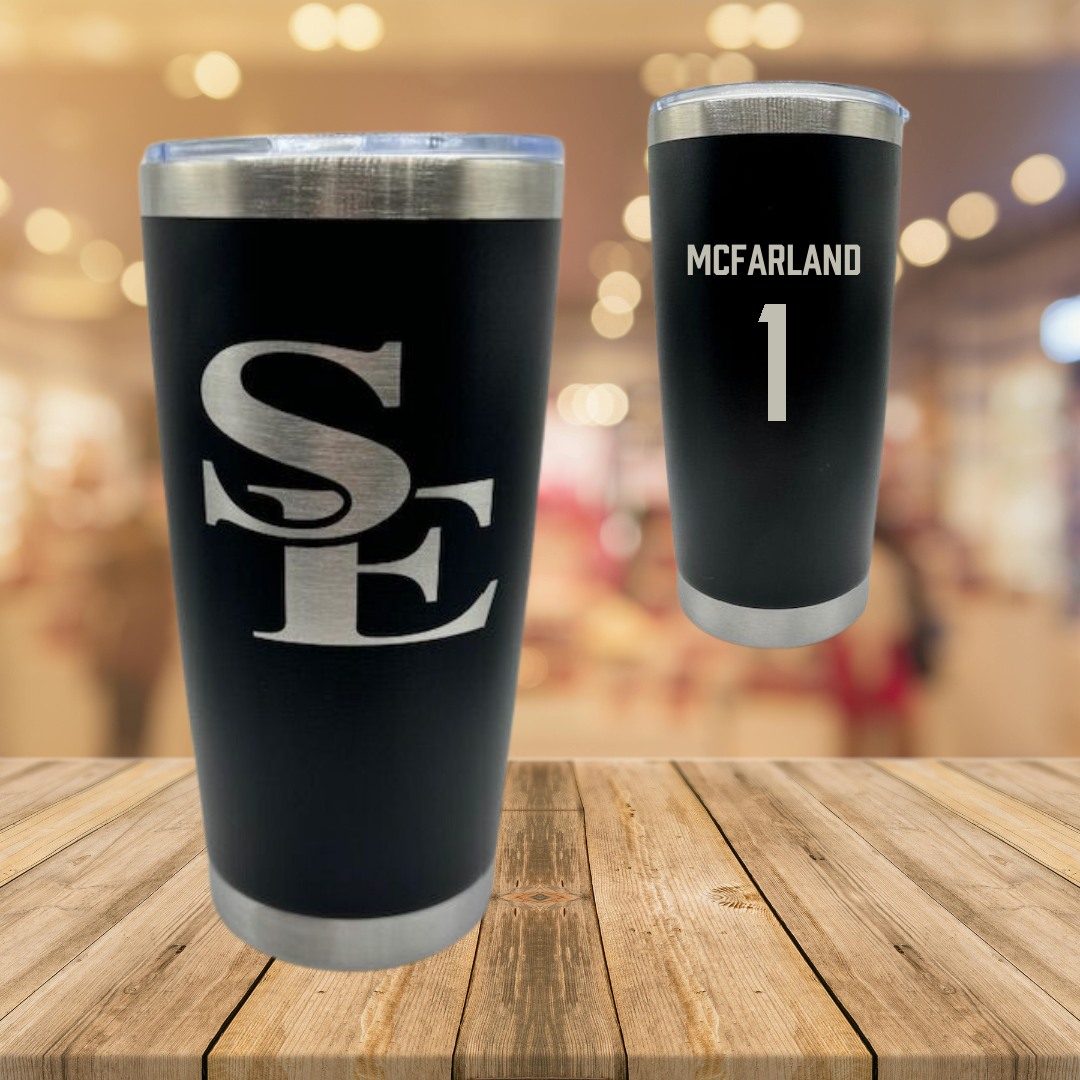 Southeastern Oklahoma State University Volleyball Black Stainless Steel Tumbler - #1 Riley McFarland