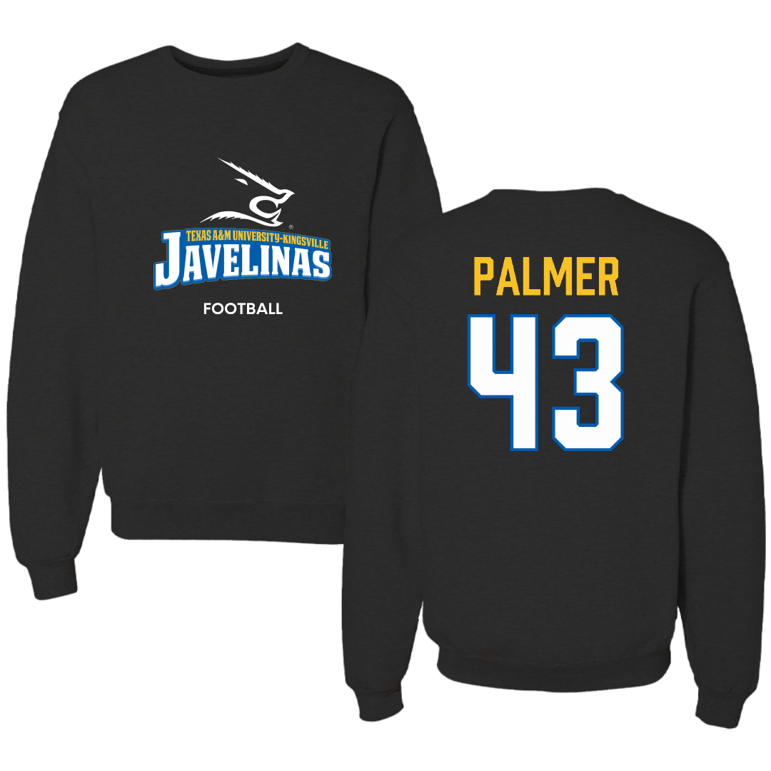 Texas A&M University-Kingsville Football Black Crewneck - #43 Tyler Palmer