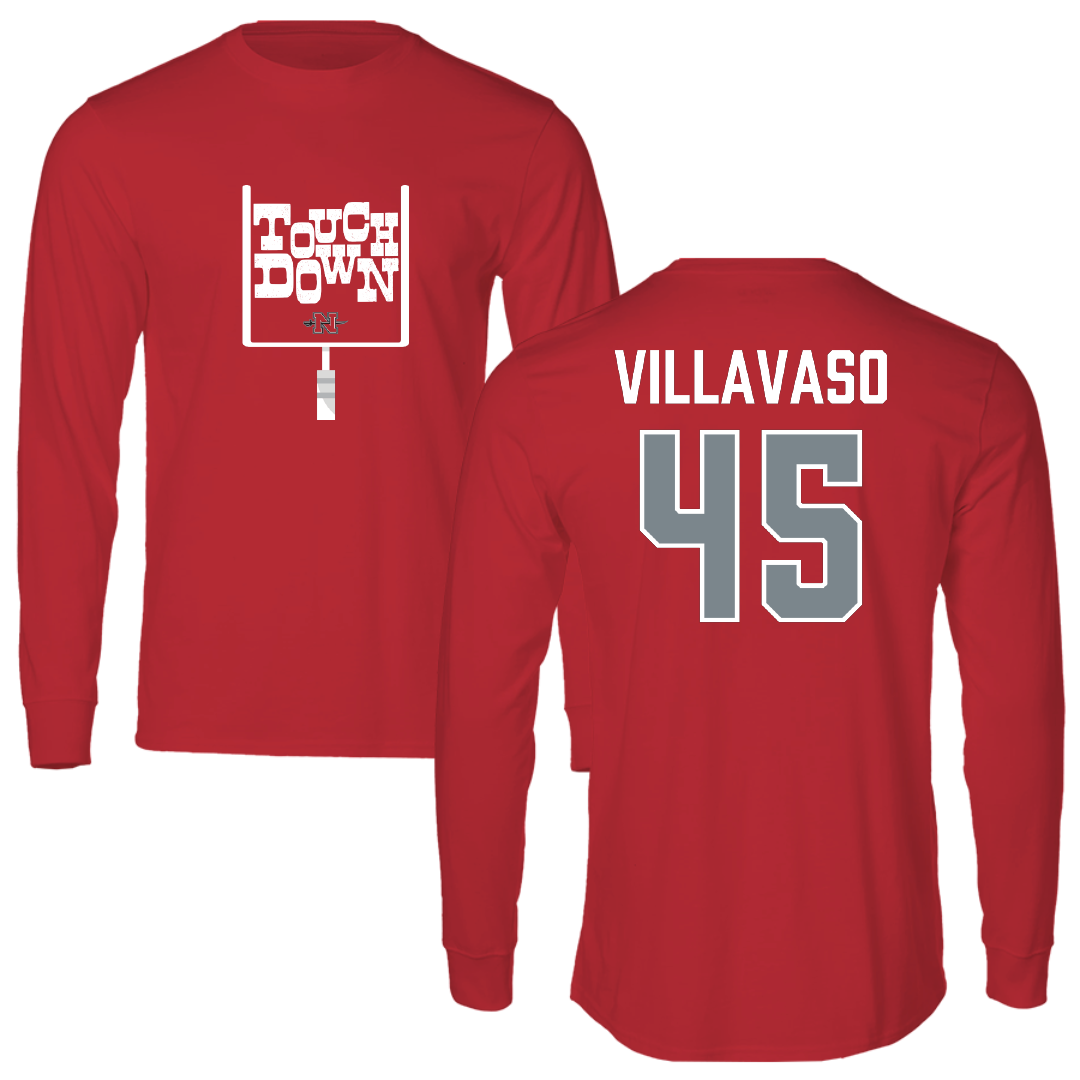Nicholls State University Football Red Touchdown Long Sleeve - #45 Alex Villavaso