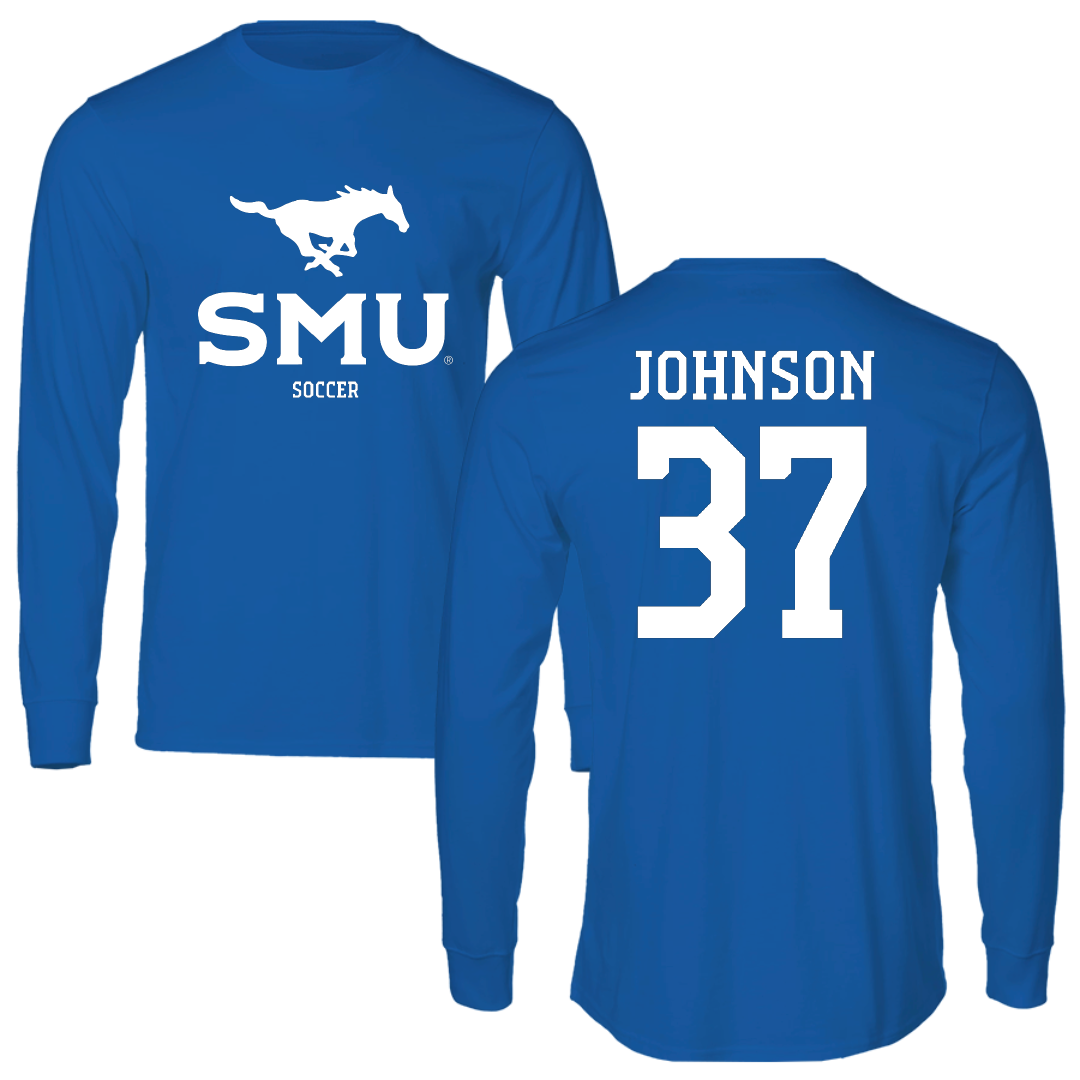 Southern Methodist University Soccer (M) Blue Mascot Long Sleeve - #37 Chance Johnson