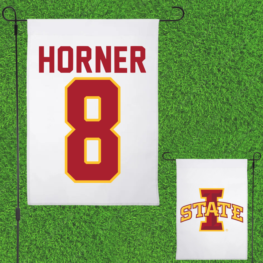 Iowa State University Soccer White Garden Flag - #8 Avery Horner