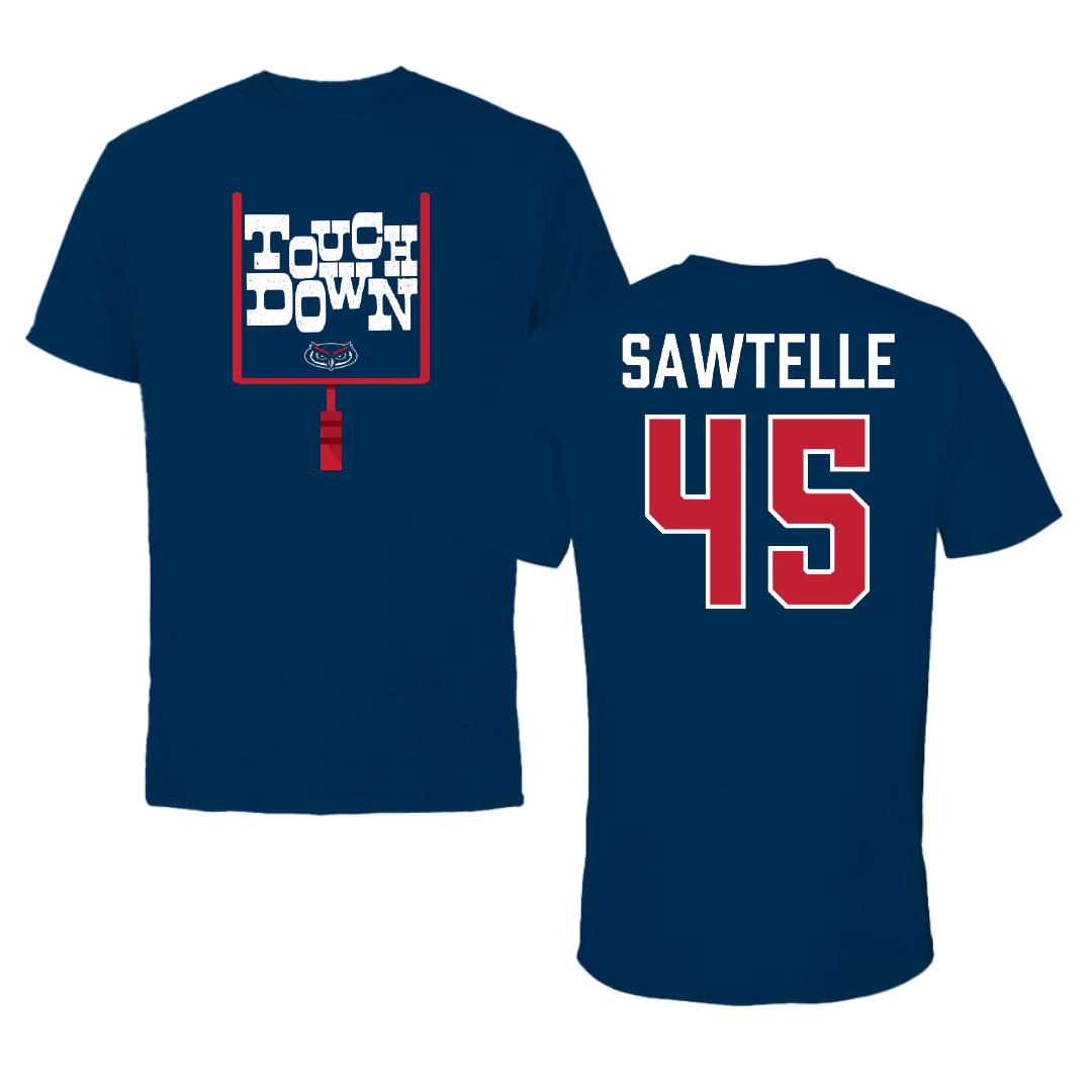 Florida Atlantic University Football Navy Touchdown Performance Tee - #45 Makai Sawtelle