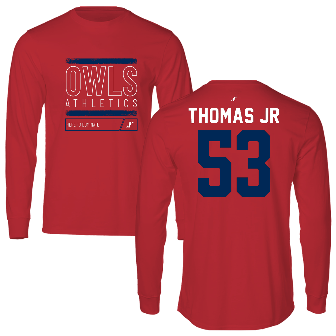 Florida Atlantic University Football Red Dominate Performance Long Sleeve - #53 Richard Thomas Jr