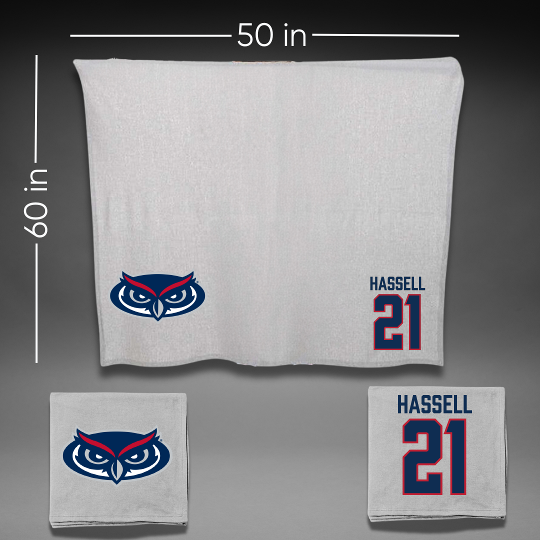 Florida Atlantic University Soccer Gray Blanket - #21 Zach Hassell