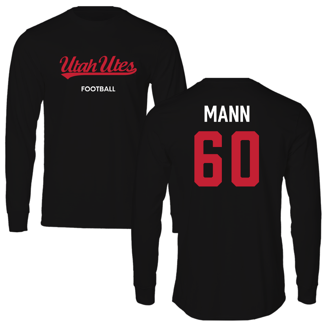 University of Utah Football Black Utes Performance Long Sleeve - #60 Shintaro Mann