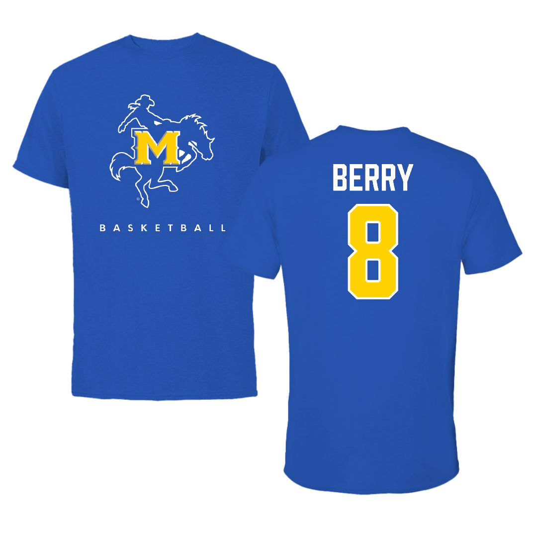 McNeese State University Basketball Blue Performance Tee - #8 Avari Berry