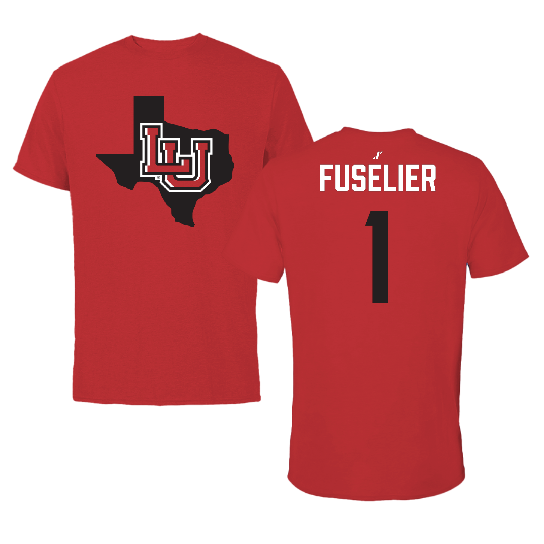 Lamar University Football Red State Tee - #1 Kyndon Fuselier