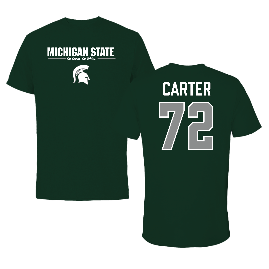 Michigan State University Football Forest Green General Tee - #72 Caleb Carter