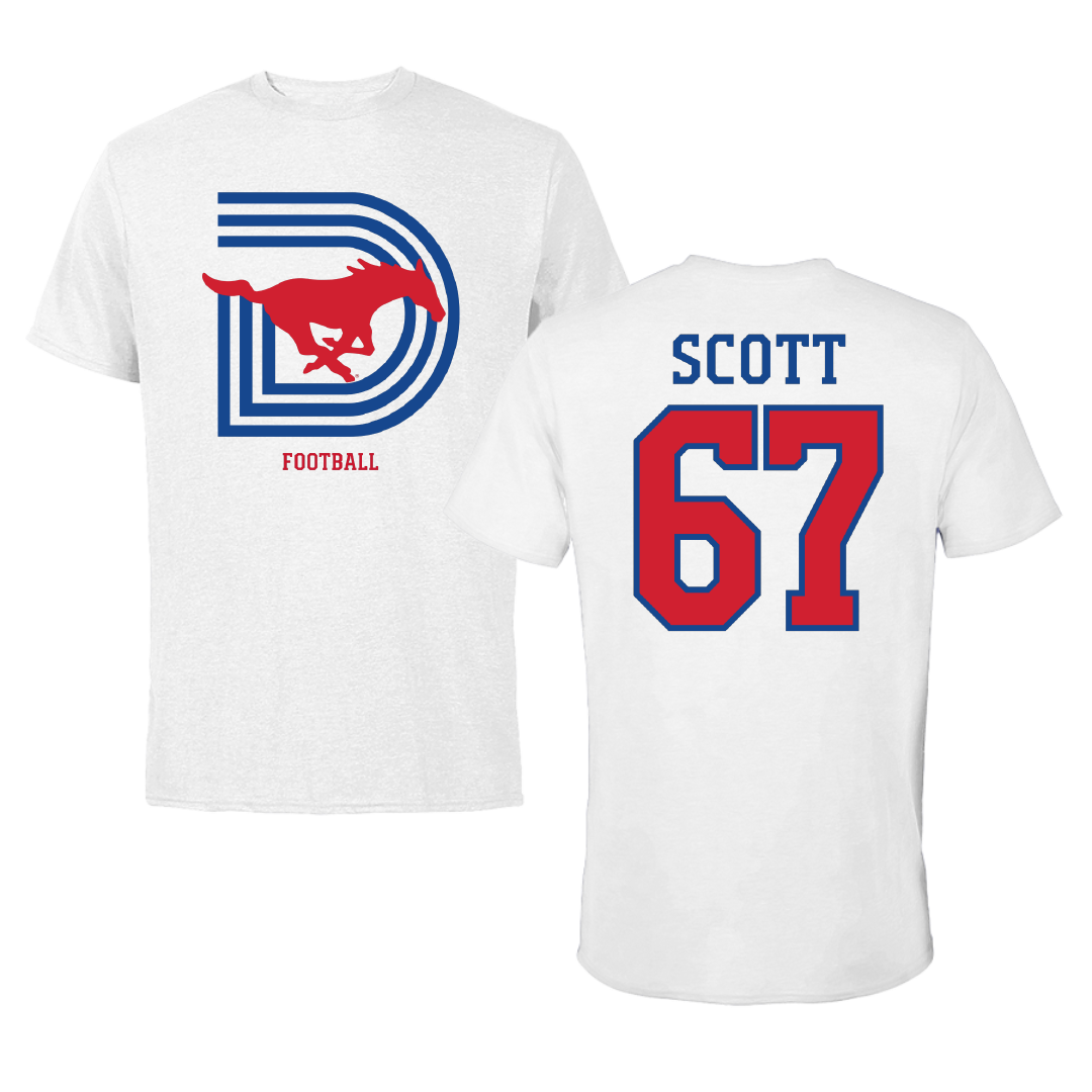 Southern Methodist University Football White Tee - #67 Sean Scott