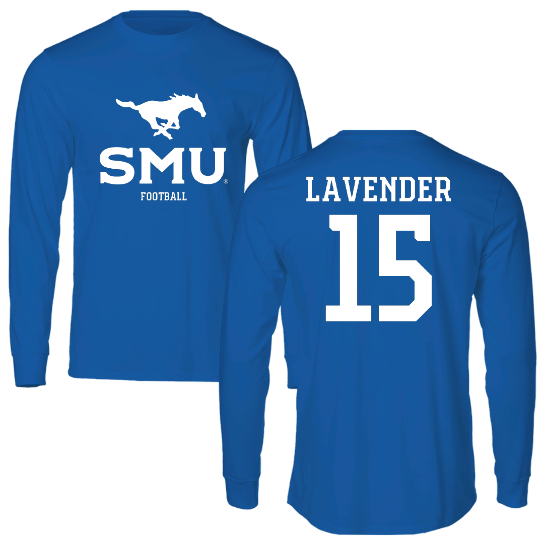 Southern Methodist University Football Blue Mascot Long Sleeve - #15 Jaxson Lavender