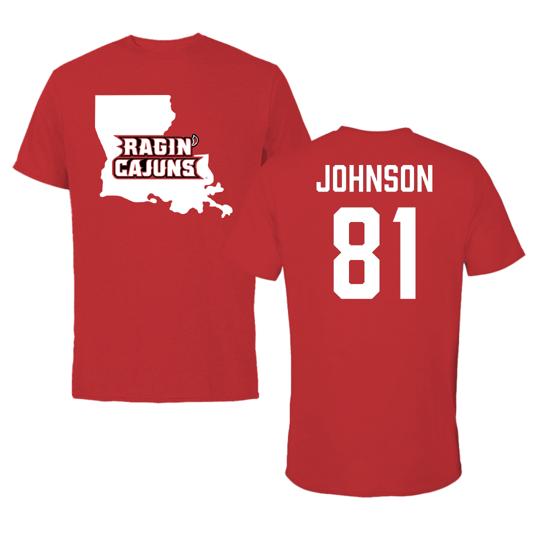 University of Louisiana at Lafayette Football Red State Performance Tee - #81 Jaydon Johnson