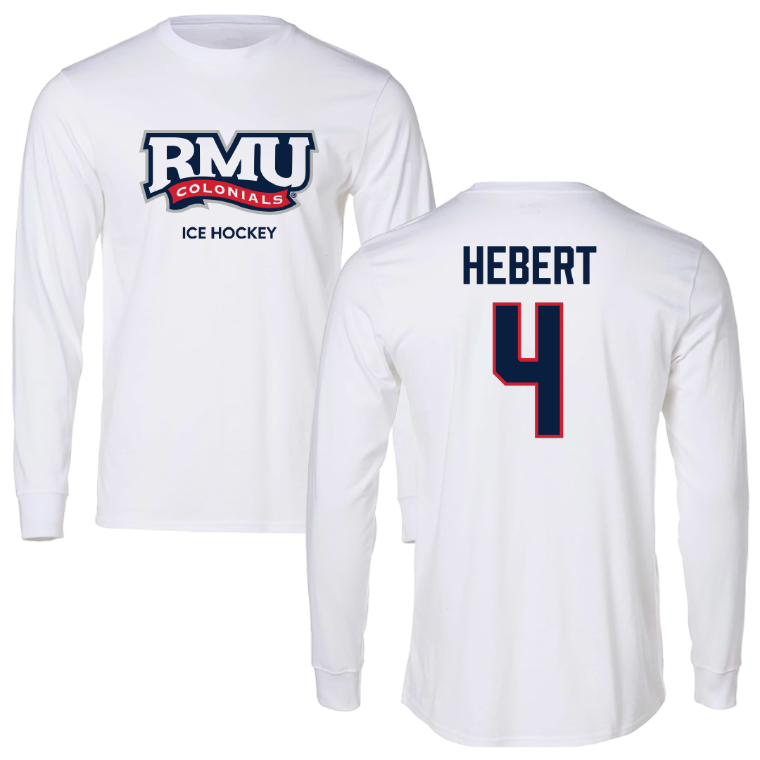 Robert Morris University Ice Hockey (W) White Mascot Performance Long Sleeve - #4 Allyson Hebert