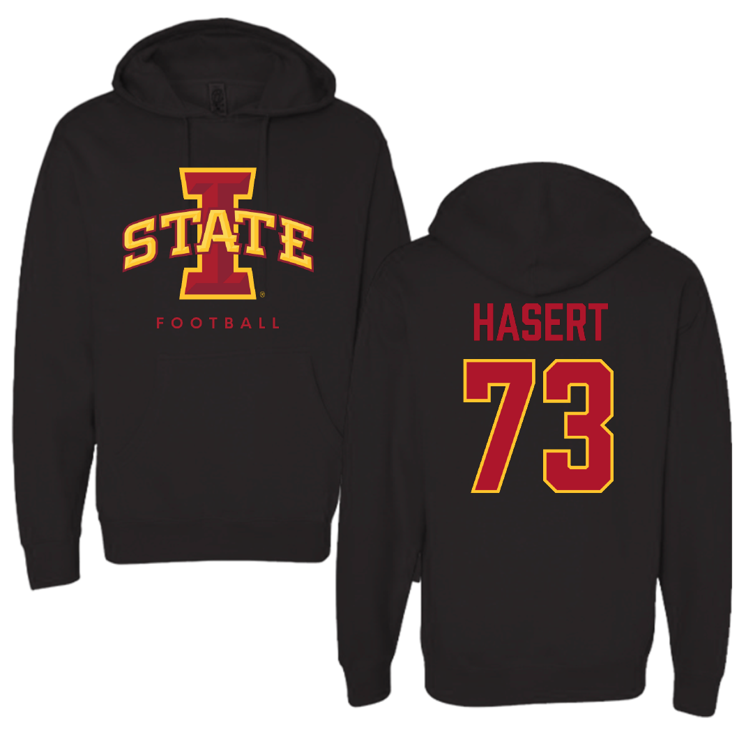 Iowa State University Football Black Hoodie - #73 Deylin Hasert