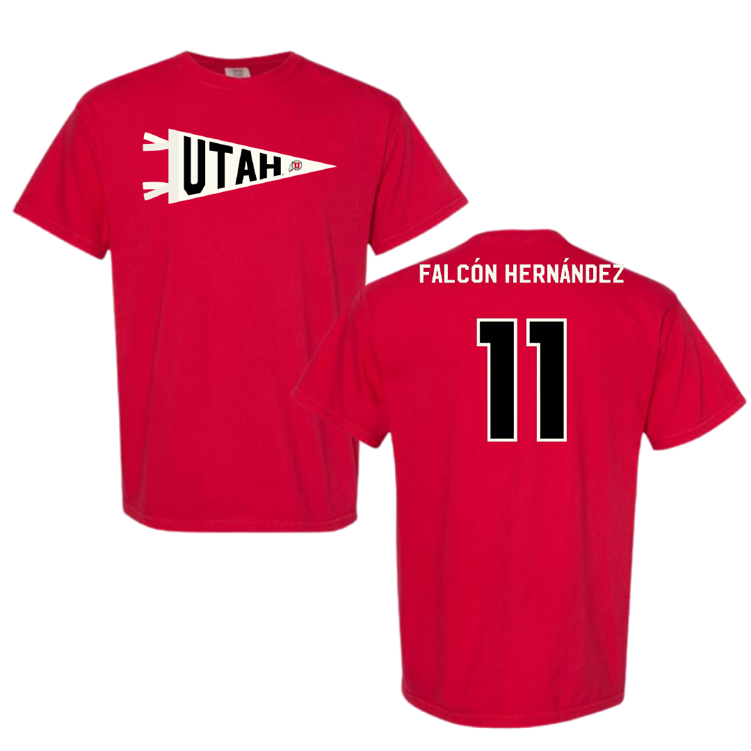 University of Utah Basketball Red Pennant Comfort Colors Tee - #11 Daniela Falcón Hernández