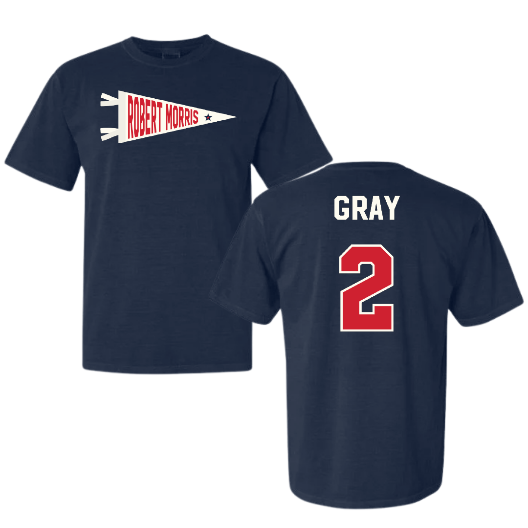 Robert Morris University Soccer Navy Pennant Comfort Colors Tee - #2 Darren Gray