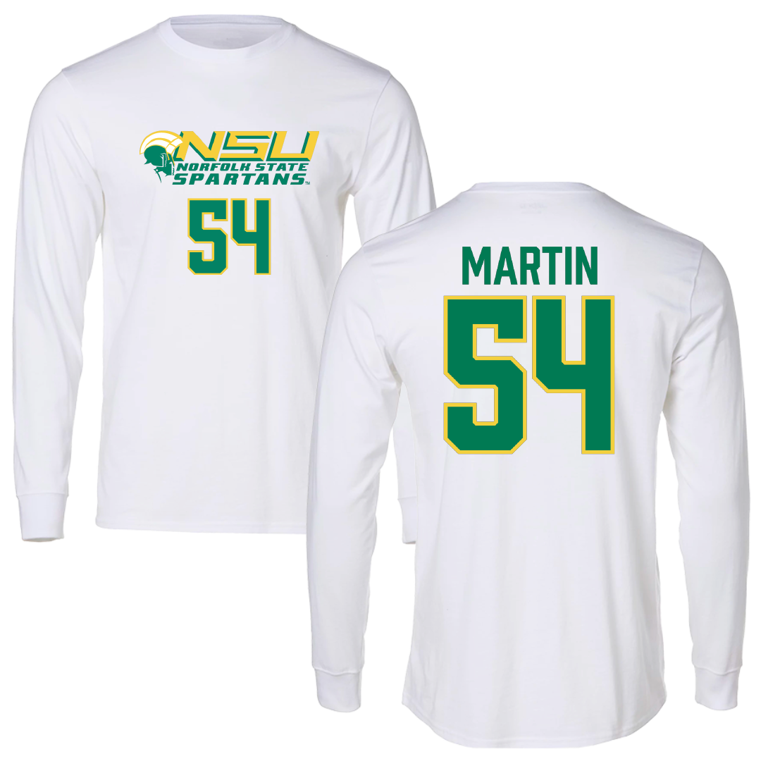 Norfolk State University Football White Performance Long Sleeve - #54 Javontay Martin