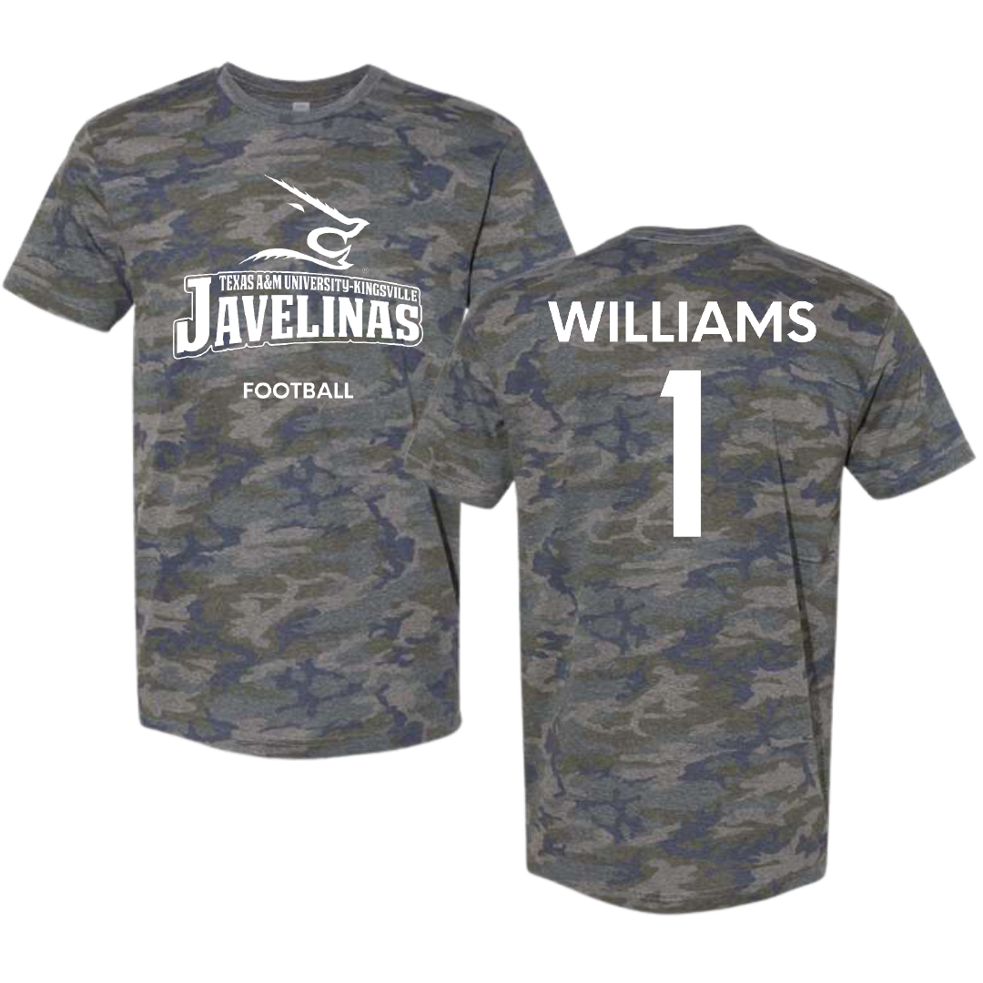 Texas A&M University-Kingsville Football Vintage Camo Tee - #1 Kannon Williams