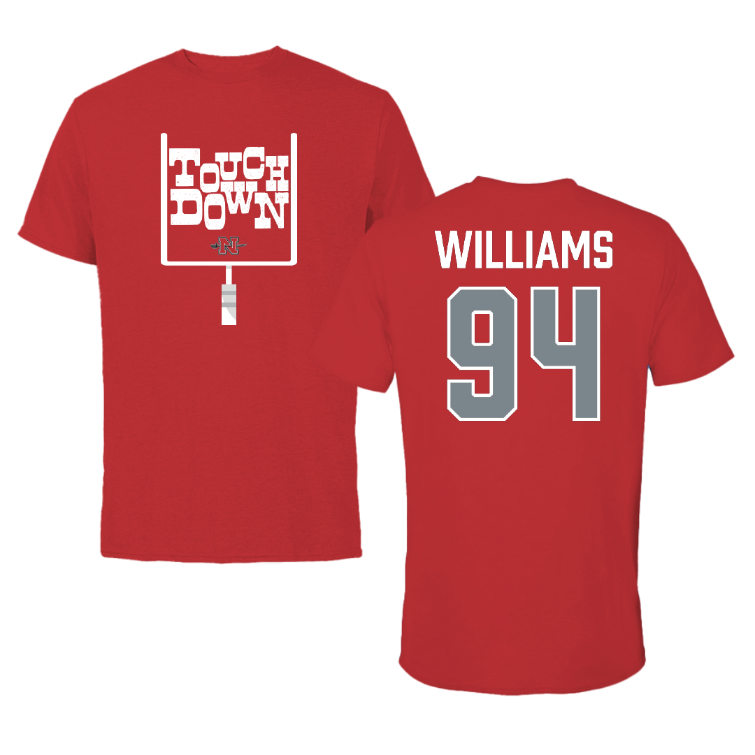 Nicholls State University Football Red Touchdown Performance Tee - #94 Nick Williams