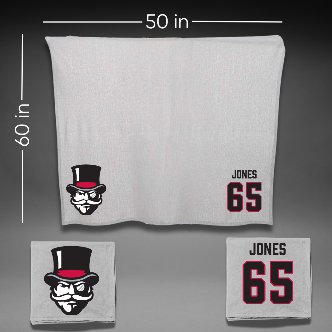 Austin Peay State University Football Gray Blanket - #65 Miada Jones
