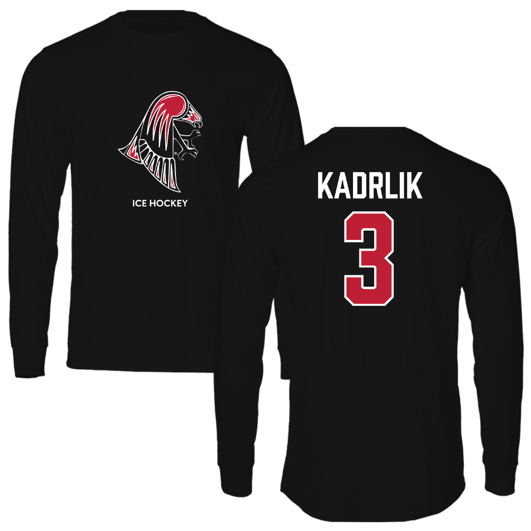 University of Wisconsin-River Falls Ice Hockey (W) Black Mascot Performance Long Sleeve - #3 Madison Kadrlik