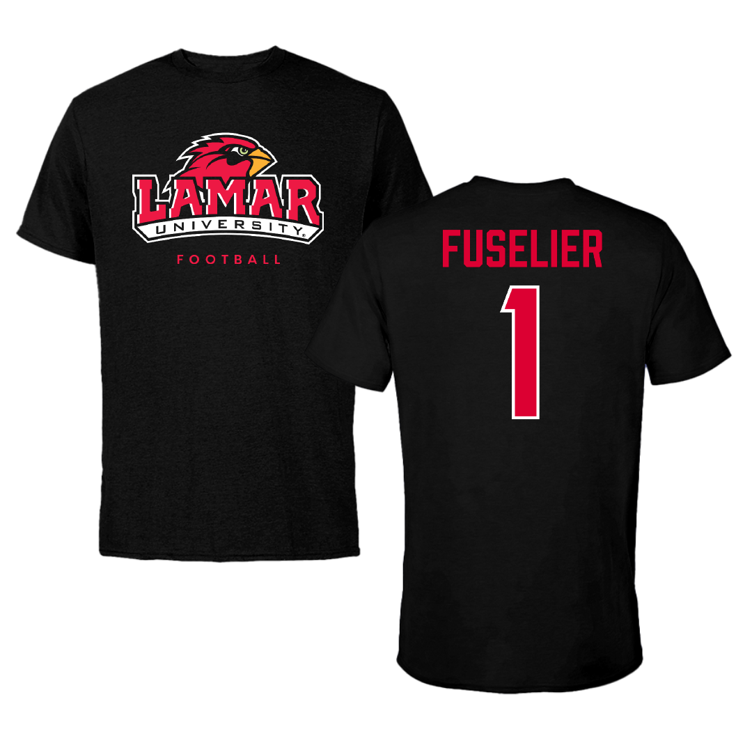 Lamar University Football Black Performance Tee - #1 Kyndon Fuselier