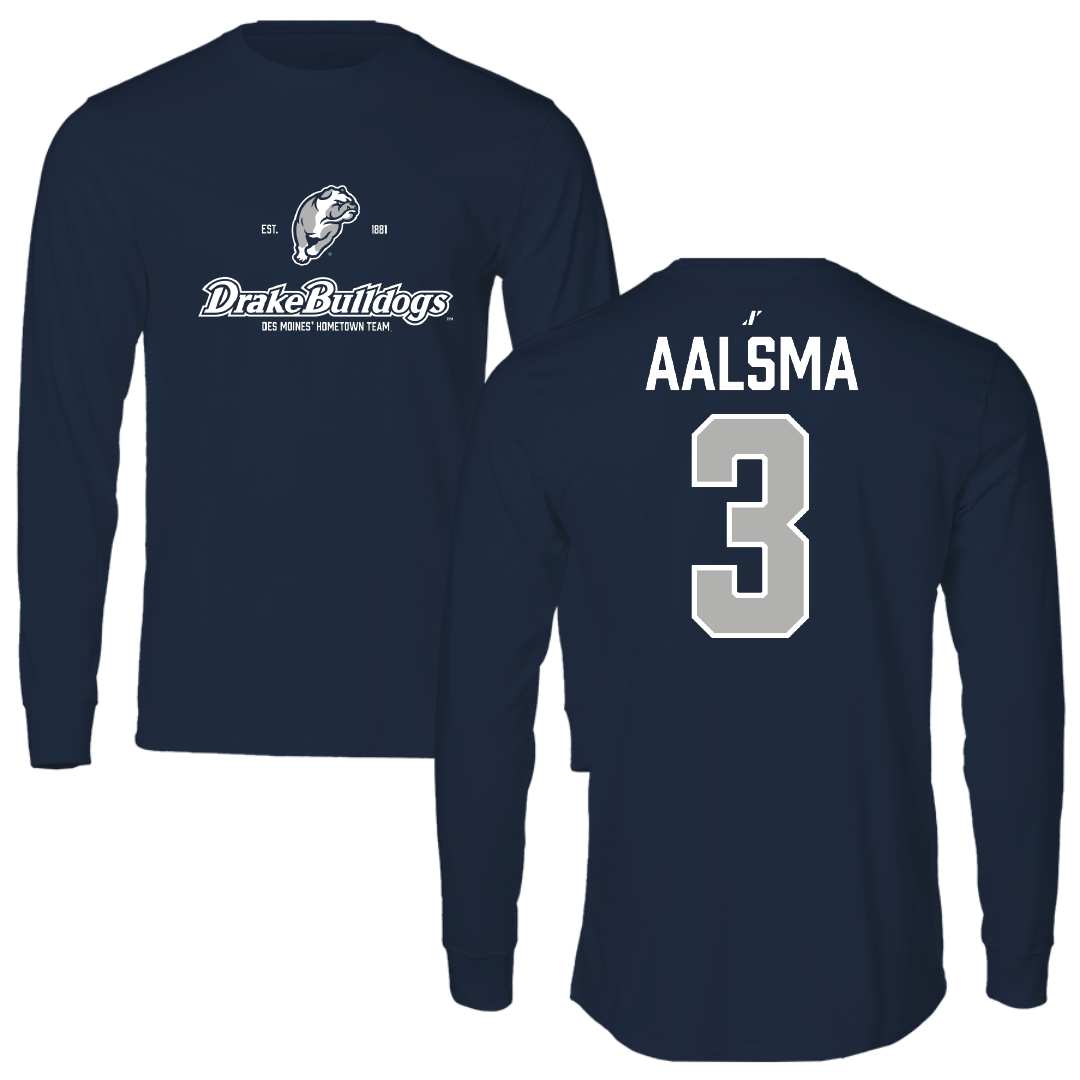 Drake University Basketball Navy General Performance Long Sleeve - #3 Abbie Aalsma