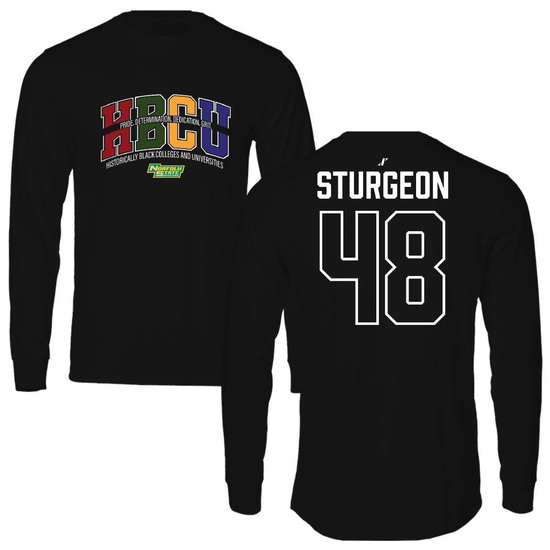 Norfolk State University Baseball Black HBCU Performance Long Sleeve - #48 CC Sturgeon