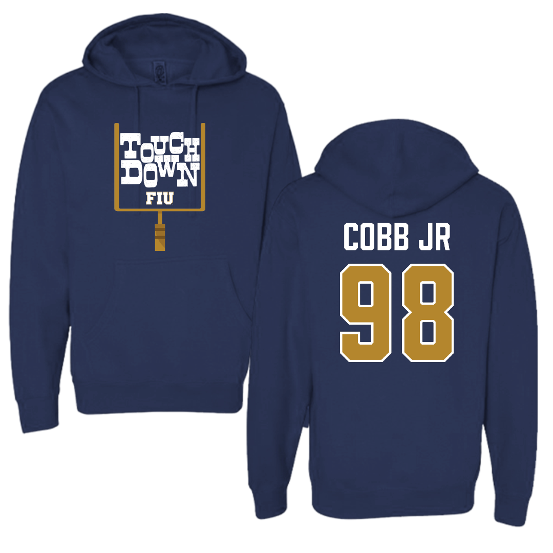 Florida International University Football Navy Touchdown Hoodie - #98 Antoine Cobb Jr