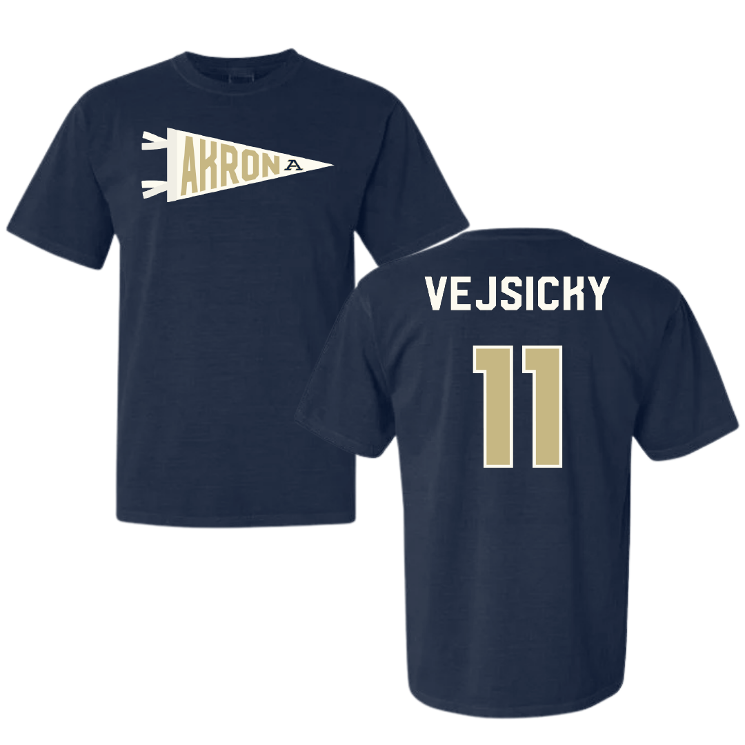 University of Akron Basketball Navy Pennant Comfort Colors Tee - #11 Maddie Vejsicky