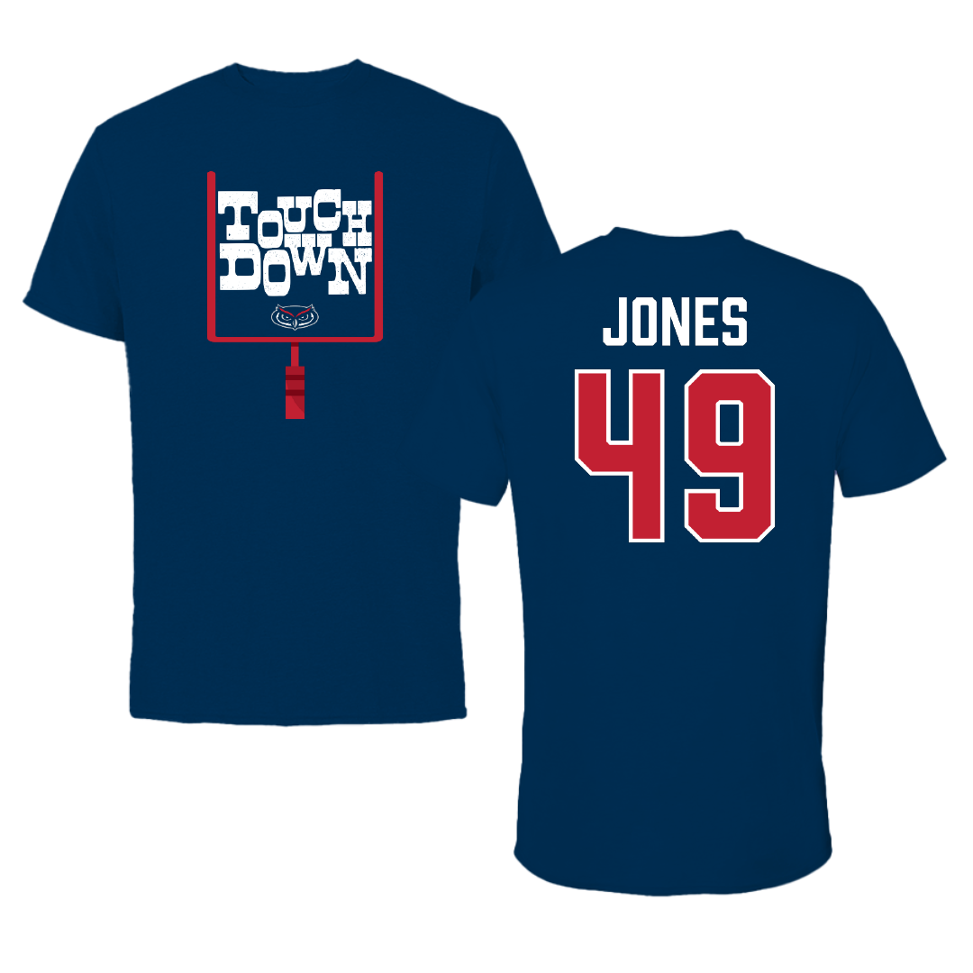 Florida Atlantic University Football Navy Touchdown Performance Tee - #49 Chris Jones