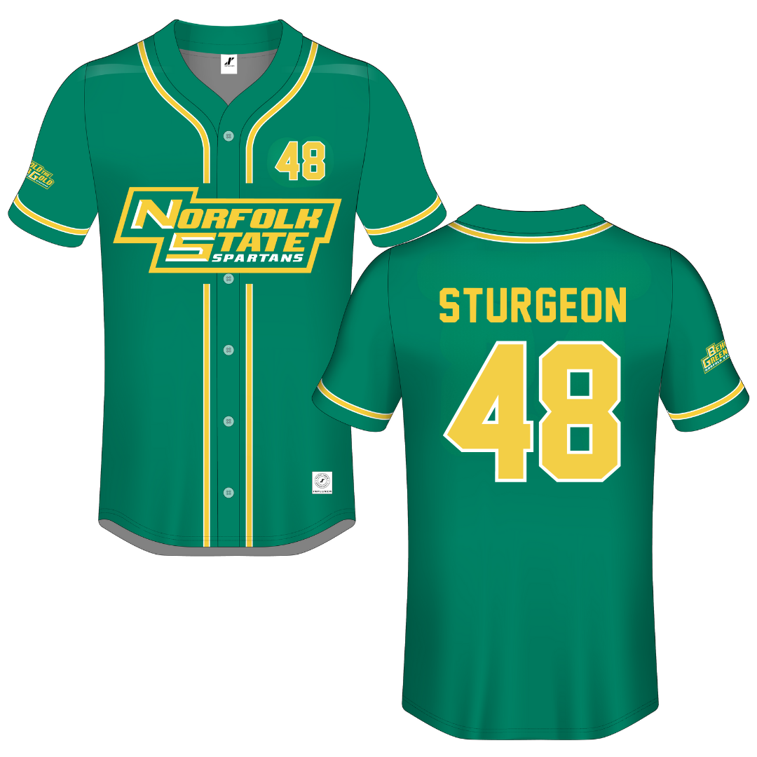 Norfolk State University Green Button-Down Jersey - #48 CC Sturgeon