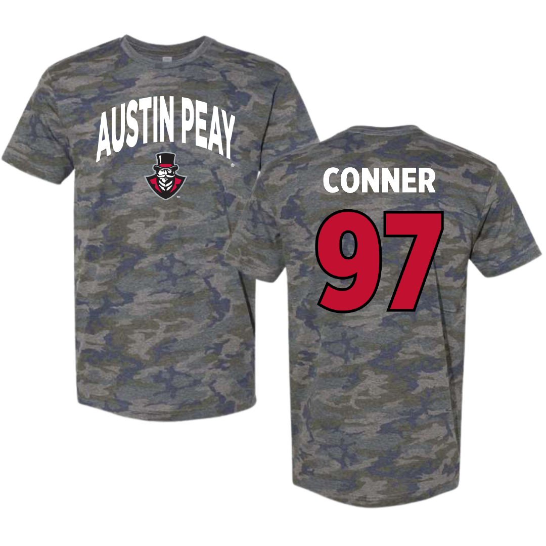 Austin Peay State University Football Vintage Camo Tee - #97 Carson Conner