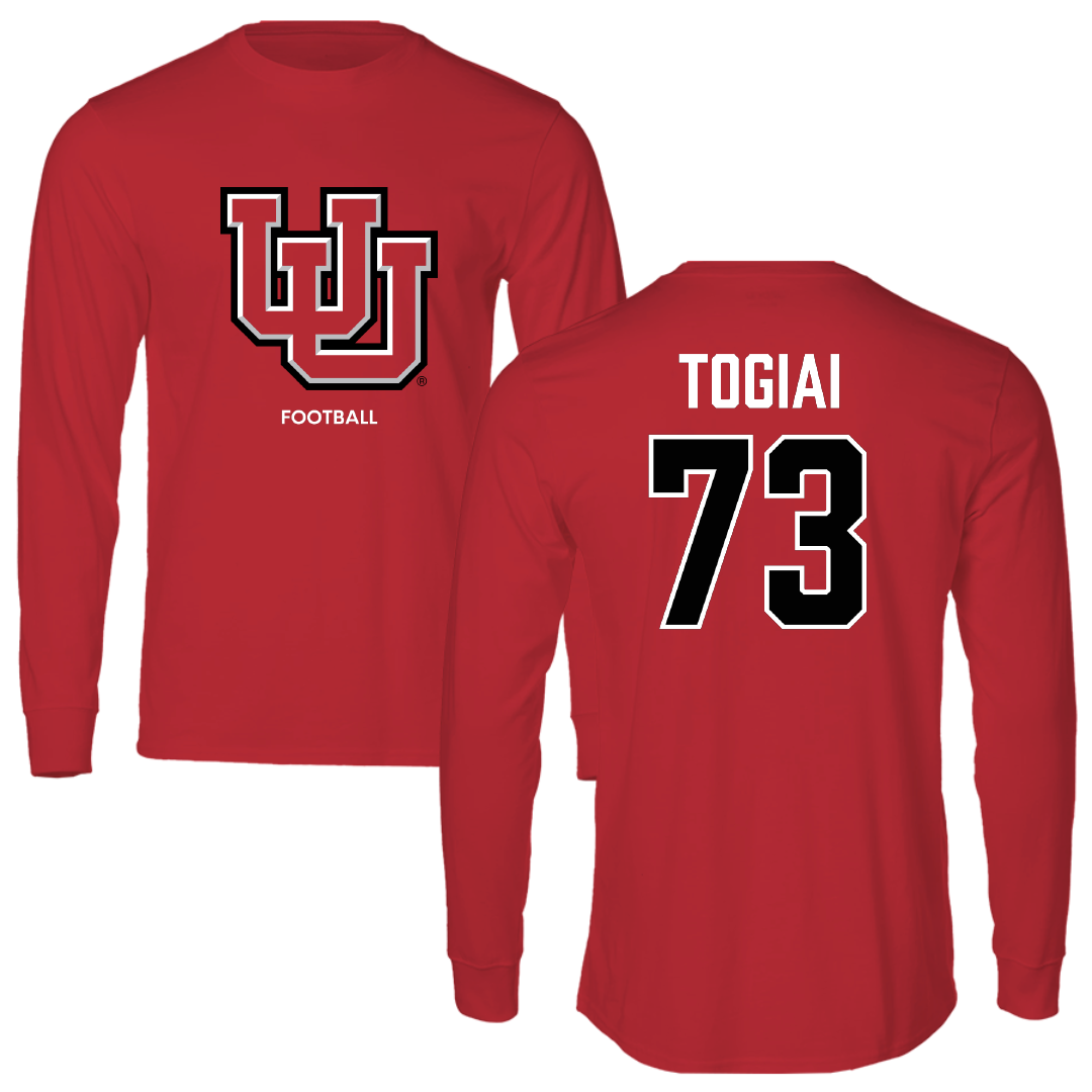 University of Utah Football Red Block Long Sleeve - #73 Tanoa Togiai