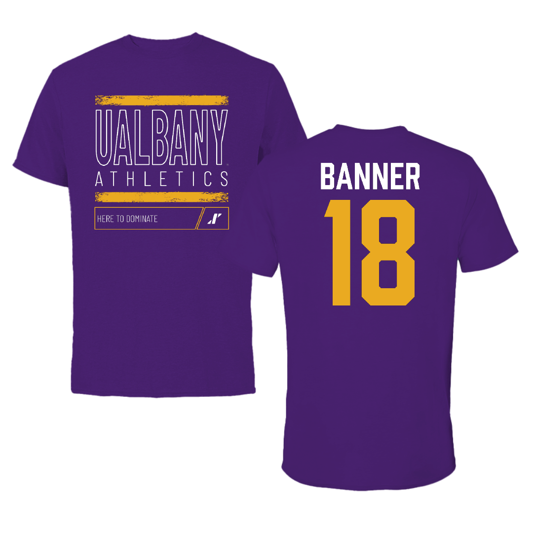 University at Albany Baseball Purple Dominate Performance Tee - #18 Dylan Banner